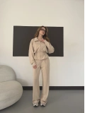 Modal Kumaş Bel Büzgü Detaylı Takım Bej