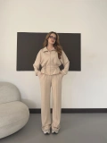 Modal Kumaş Bel Büzgü Detaylı Takım Bej
