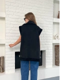 Nubuk Kürk Detaylı Yelek Siyah