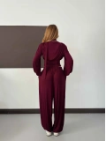 Omuz Vatkalı Fular Detaylı Modal Takım Bordo