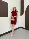 Omuz Vatkalı Sandy Basic Elbise Bordo
