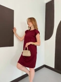 Omuz Vatkalı Sandy Basic Elbise Bordo