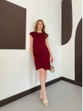 Omuz Vatkalı Sandy Basic Elbise Bordo