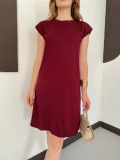 Omuz Vatkalı Sandy Basic Elbise Bordo