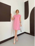 Omuz Vatkalı Sandy Basic Elbise Pembe