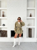 Parça Detalı Oversize Trençkot Haki