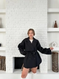 Parça Detalı Oversize Trençkot Siyah