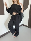 Pelerin Bluz Pantolon Plaj Takım Siyah
