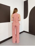 Pembe-Camel Hamon Çizgili Bluz-Pantolon Takım
