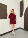 Pileli Şort Etek- Tişört Modal Takım Bordo
