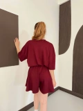 Pileli Şort Etek- Tişört Modal Takım Bordo