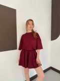 Pileli Şort Etek- Tişört Modal Takım Bordo