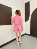 Pileli Şort Etek- Tişört Modal Takım Pembe