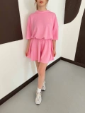 Pileli Şort Etek- Tişört Modal Takım Pembe