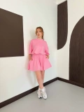 Pileli Şort Etek- Tişört Modal Takım Pembe