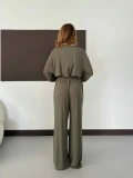 Pilise Detaylı Pantolon-Bluz Takım Haki