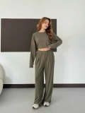 Pilise Detaylı Pantolon-Bluz Takım Haki
