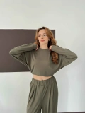 Pilise Detaylı Pantolon-Bluz Takım Haki