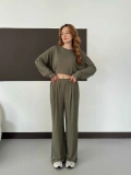 Pilise Detaylı Pantolon-Bluz Takım Haki