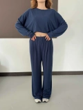 Pilise Detaylı Pantolon-Bluz Takım Lacivert