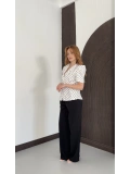Puantiyeli Balon Kol Blazer Ceket Beyaz