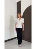Puantiyeli Balon Kol Blazer Ceket Beyaz