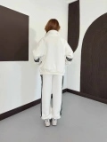 Şerit Detaylı Bol Paça Oversize Kalıp Eşofman Takımı Beyaz