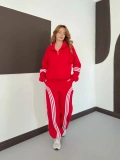 Şerit Detaylı Bol Paça Oversize Kalıp Eşofman Takımı Kırmızı