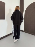Şerit Detaylı Bol Paça Oversize Kalıp Eşofman Takımı Siyah