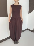 Sıfır Kol Basic Şalvar Tulum Kahve