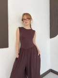 Sıfır Kol Basic Şalvar Tulum Kahve