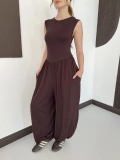 Sıfır Kol Basic Şalvar Tulum Kahve