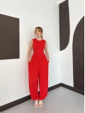 Sıfır Kol Basic Şalvar Tulum Kırmızı