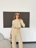 Şık Ajurlu Örme Takım Bej