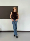 Süs Düğmeli Triko Yelek Kahve