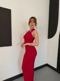 Tek Omuz Drapeli Aksesuar Detay Yırmaçlı Sandy Elbise Kırmızı