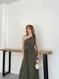Tek Omuz Sandy Dökümlü Tulum Haki
