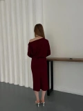 Tek Omuz Yarasa Kol Uzun Kol Elbise Bordo