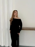 Tek Omuz Yarasa Kol Uzun Kol Elbise Siyah
