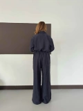 Tencel Kumaş Geniş Paça Pantolon-Gömlek Takım Lacivert