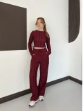 Ters Dikiş Bol Paça Pantolon-Bluz Takım Bordo