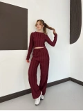Ters Dikiş Bol Paça Pantolon-Bluz Takım Bordo