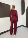 Ters Dikiş Bol Paça Pantolon-Bluz Takım Bordo