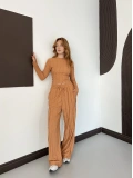 Ters Dikiş Bol Paça Pantolon-Bluz Takım Hardal