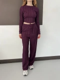 Ters Dikiş Bol Paça Pantolon-Bluz Takım Mürdüm