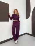 Ters Dikiş Bol Paça Pantolon-Bluz Takım Mürdüm