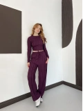 Ters Dikiş Bol Paça Pantolon-Bluz Takım Mürdüm