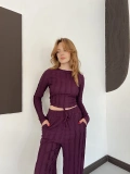 Ters Dikiş Bol Paça Pantolon-Bluz Takım Mürdüm