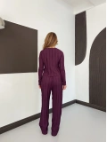 Ters Dikiş Bol Paça Pantolon-Bluz Takım Mürdüm