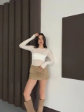 Transparan Uzun Kollu Toparlayıcı Bluz Ekru